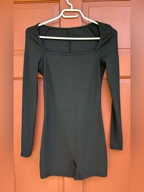 Amazon Black Square Neck Long Sleeve Romper Jumpsuit